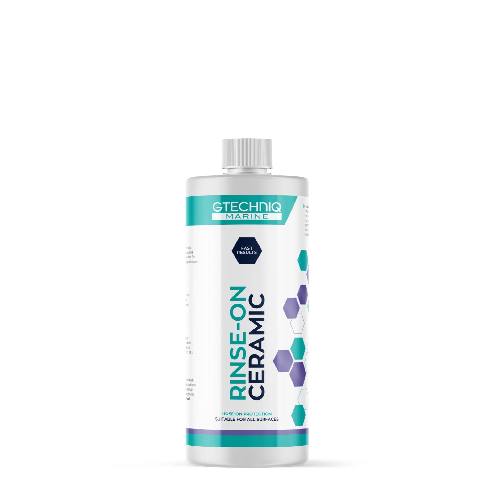 A bottle of Gtechniq Marine Rinse-On Ceramic with a white and blue label.