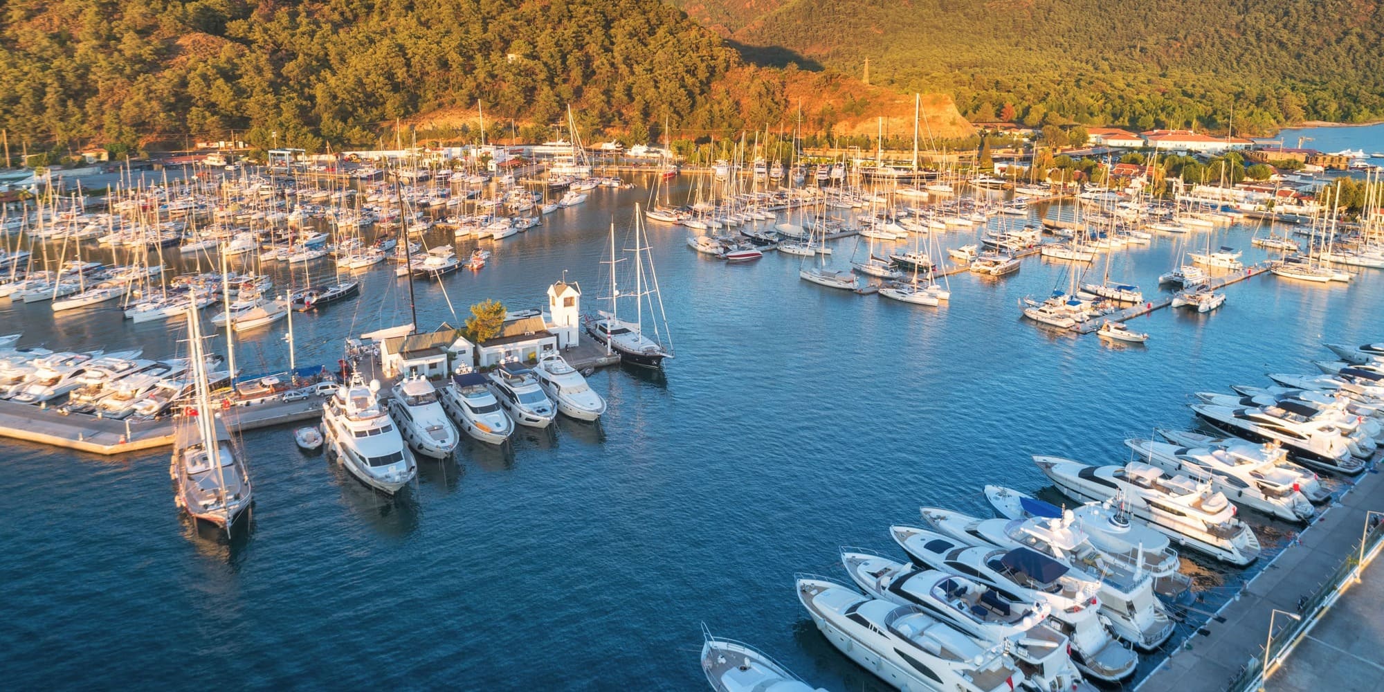 Marina with numerous boats docked - all class detailing