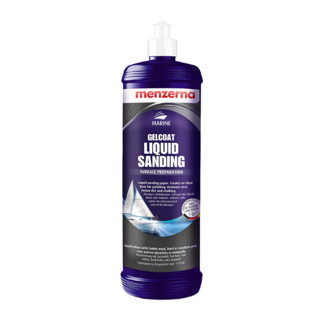 Menzerna Gelcoat Liquid Sanding product bottle on a white background