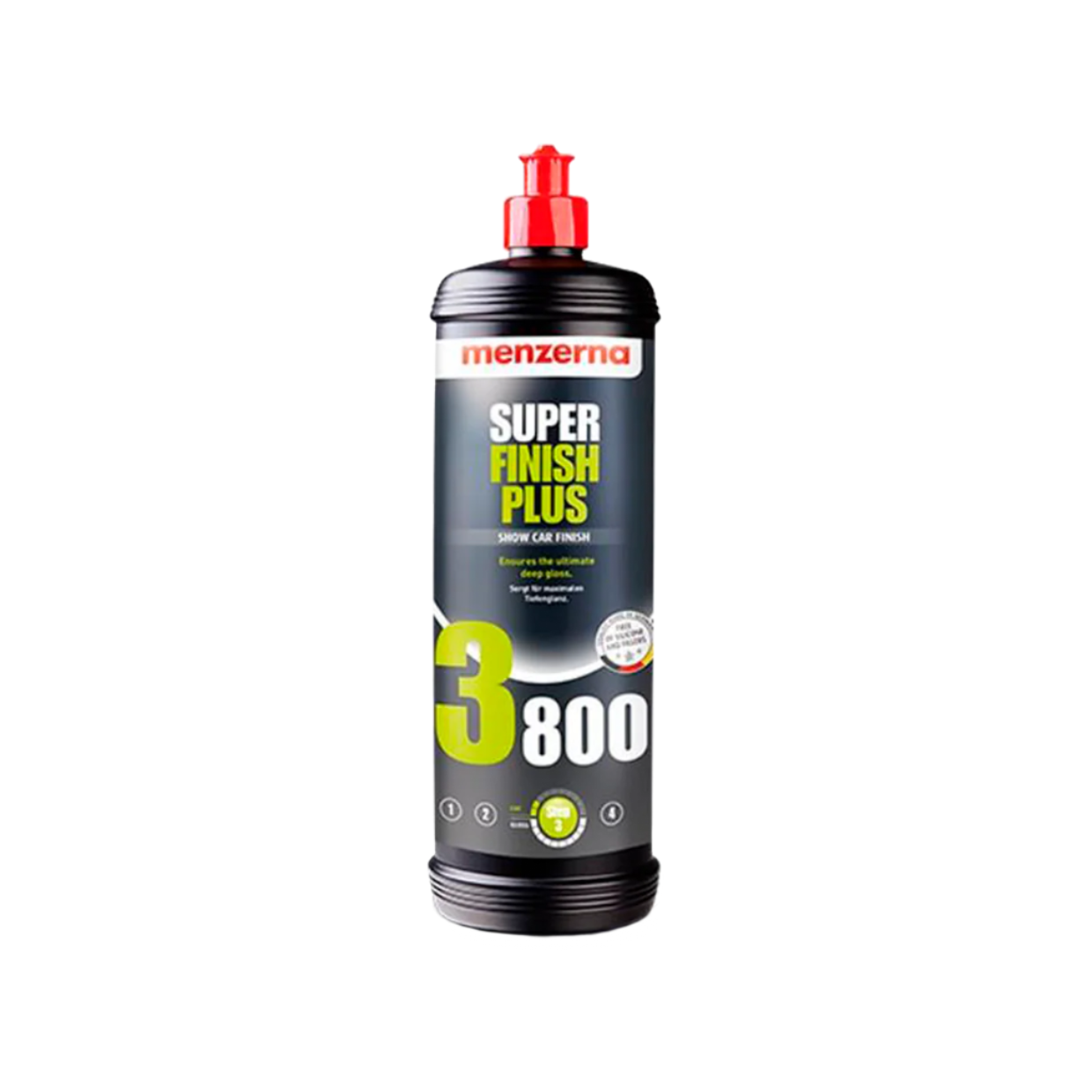 Menzerna Super Finish Plus 3800 car polish bottle on a white background