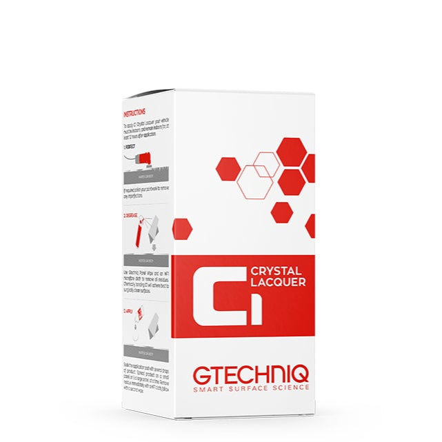A box of GTechniq Auto: C1 Crystal Lacquer, which is a smart surface treatment for automotive paintwork.
